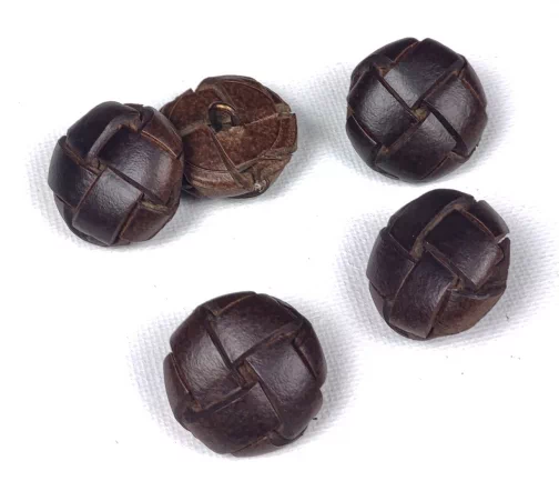 Пуговицы, Union Knopf, "Плетеные", на мет. ножке, натур. кожа, цвет темно-коричневый, 25 мм