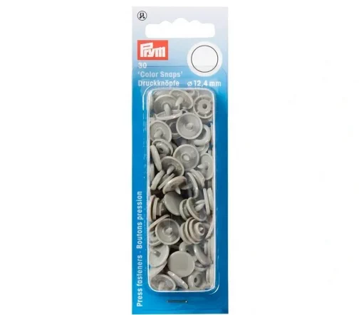 393124 Кнопки Color Snaps, пластик, круг 12,4мм, цв. серый, 30шт, Prym
