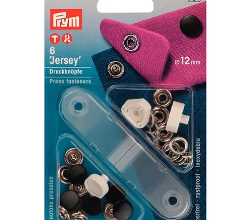 390170 Кнопки Джерси "Гладкая шапка", латунь, цвет черный, 12 мм, 6 шт., Prym