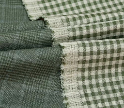 Шерсть плательная в зеленую/молочную клетку, double face, 60917