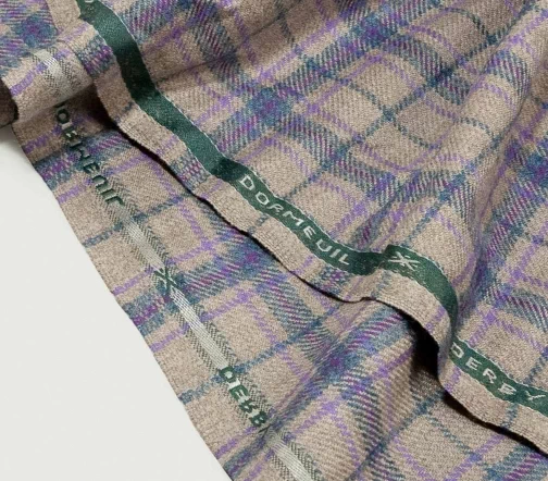 Шерсть костюмная в клетку, цвет бежевый/сиреневый/зеленый, 6112202