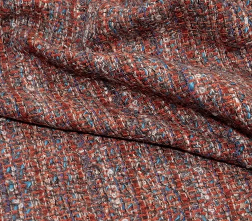 Твид шанель с люрексом в полоску, цвет терракотовый/фиолетовый/голубой/золото, 00916