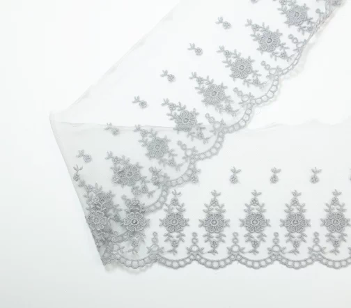 Кружево IEMESA (вышивка на тюле), ширина 10 см, цвет серый