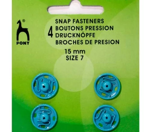 78914/01 PONY Кнопки одежные 15 мм, латунь, голубые, 4 шт.