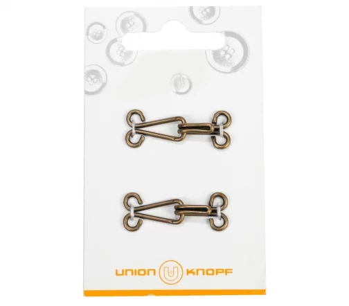 Крючки и петли, Union Knopf, 30 мм, металл, цвет бронза, 2 шт., 79058