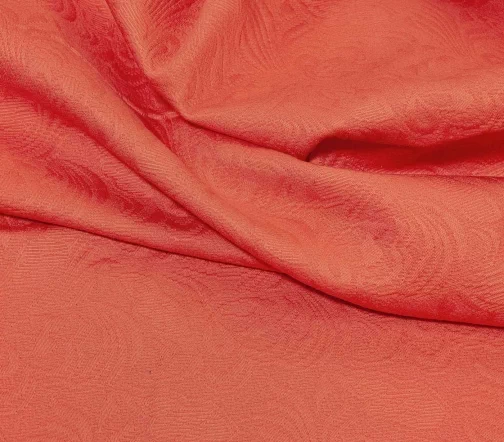 Жаккард стрейч хлопковый "Цветы", однотонный, цвет коралловый, 14030-2