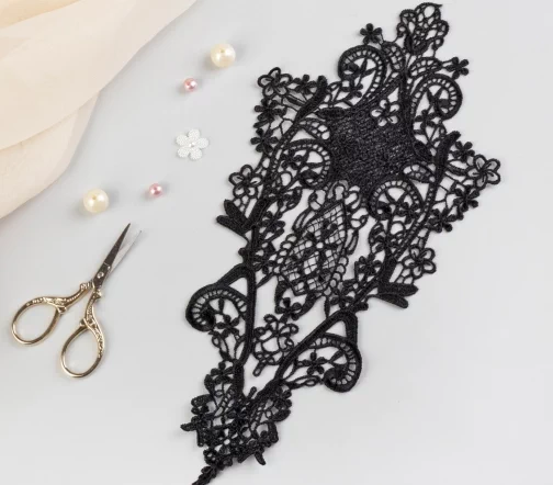 Кружевной элемент пришивной, п/э, 30х15,5см, цвет черный, 3783532