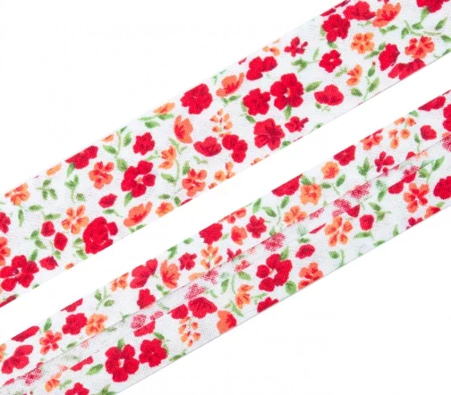 Косая бейка SAFISA с цветами, 20 мм, col. 03, красный/оранжевый