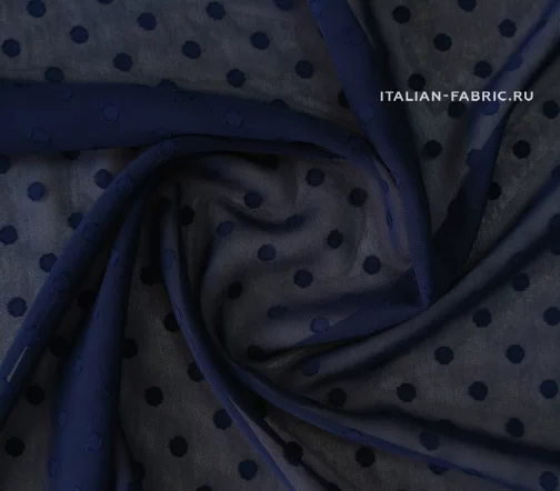 Шифон в горошек, цвет темно-синий, 01724-3