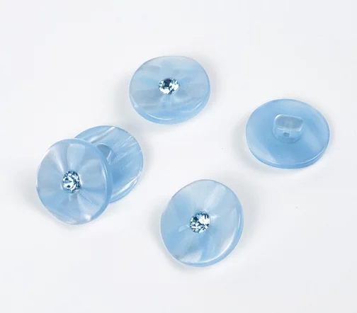 Пуговицы, Union Knopf, "Перламутр, страз Swarovski", на ножке, пластик, цвет голубой, 18 мм