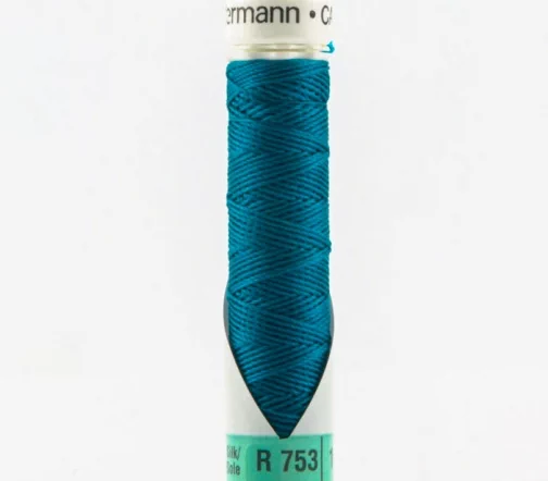 Нить Silk R 753 для фасонных швов, 10м, 100% шелк, цвет 483 морская волна, Gutermann 703184