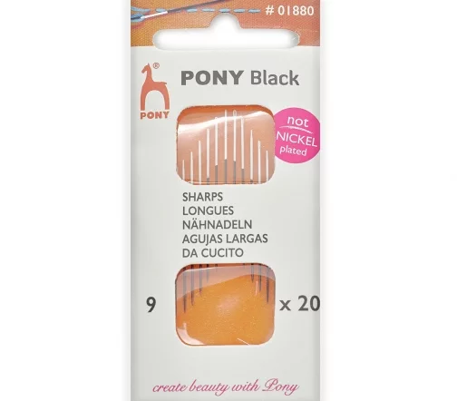 Иглы ручные для шитья Black Sharps, № 9, 20 шт., цвет черный, белое ушко, PONY 01880