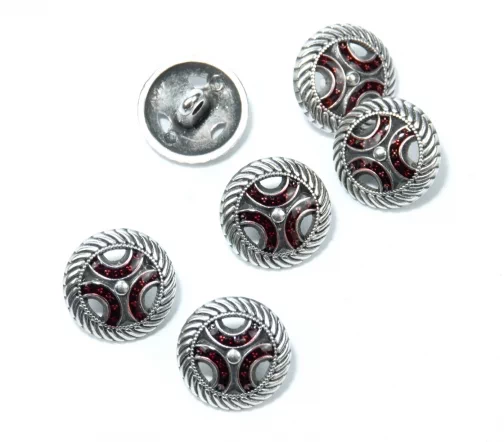 Пуговица Union Knopf, на ножке, металл, цвет красный/сост.серебро, 15 мм