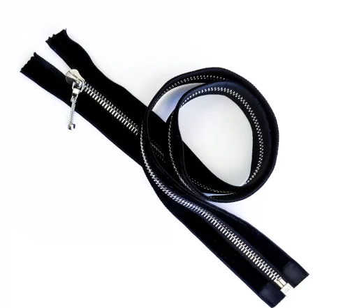 Молния RiRi бархат, металл, разъём, 1 замок 6 мм 70 см, подвеска Kette, цепь Ni, цвет 2110, черный