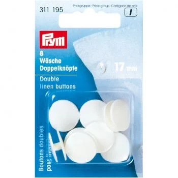 311195 Бельевые пуговицы, двусторонние, белый, пластик, 17 мм, 8 шт., Prym