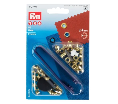 542401 Блочки с инструментом, для ремней/бейсболок 4мм, 50шт, цвет золото, Prym