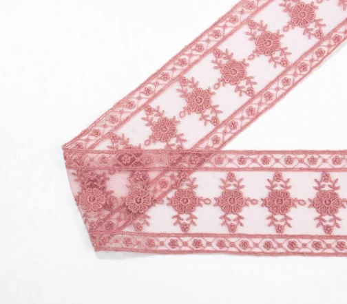 Кружево IEMESA (вышивка на тюле), ширина 61 мм, цвет пыльно-розовый