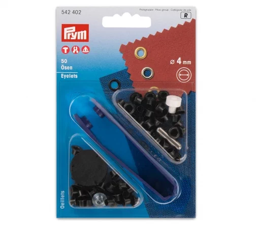 542402 Блочки с инструментом, для ремней/бейсболок 4мм, 50шт, цвет черный, Prym