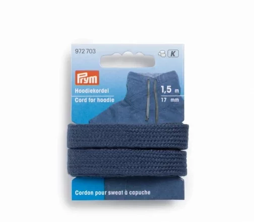 972703 Шнур для худи, ширина 17мм, синий, 1,5м, PRYM