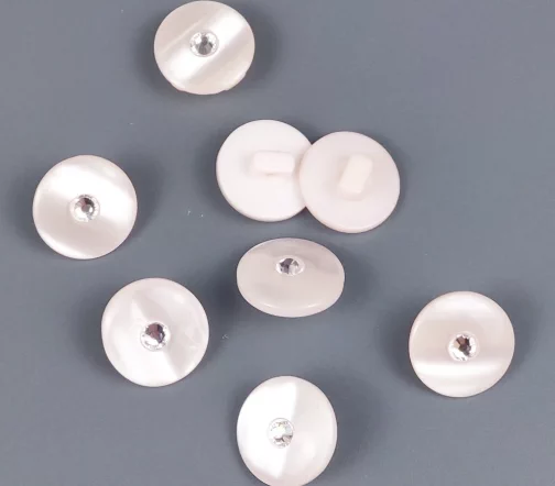 Пуговицы, Union Knopf, "Круглые, страз Swarovski", на ножке, пластик, цвет розовый, 15 мм