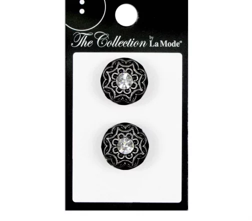Пуговицы La Mode, арт. 4517, на ножке, 19 мм, пластик/страз, 2 шт., серебро/черный