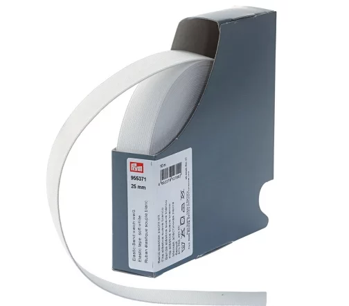 955371 Мягкая эластичная лента 25 мм, цвет белый, Prym