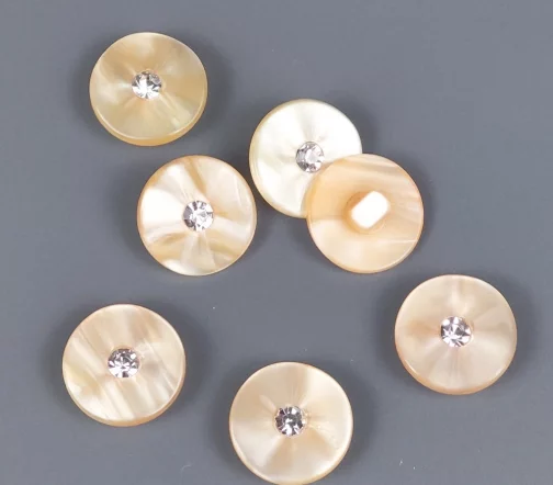 Пуговицы, Union Knopf, "Перламутр, страз Swarovski", на ножке, пластик, цвет персиковый, 18 мм