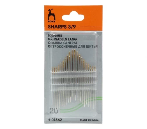 Иглы ручные для шитья Sharps с золотым ушком, № 3-9, 20 шт., PONY 01562