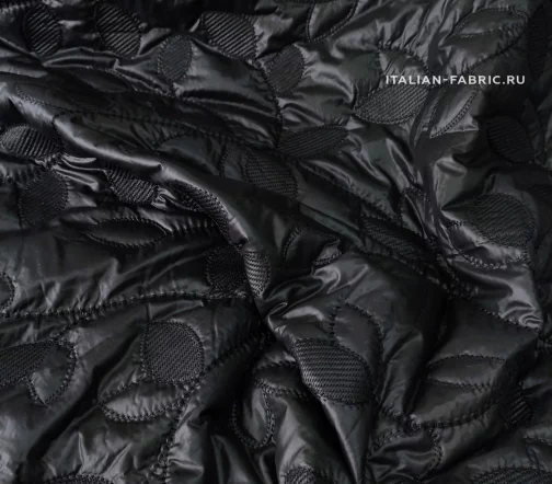 Курточная стеганая ткань на синтепоне "Листья", цвет черный, 1082049-3