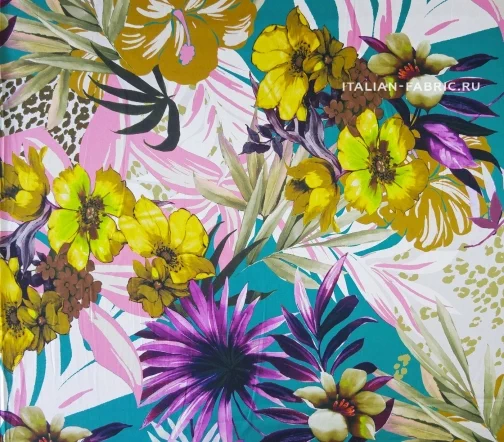 Шелк атласный "Цветочные джунгли", 00683