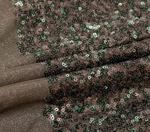 Ткань с пайетками, цвет зеленый/хаки, 01306-2
