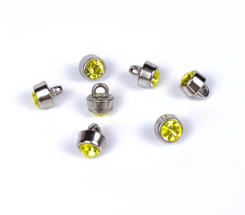 Пуговица DILL с кристаллом, на ножке, пластик, цвет желтый/серебро, 8 мм