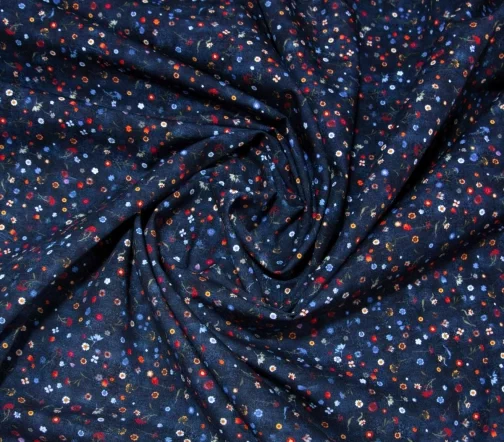 Сорочечный хлопок "Мелкие цветочки на темно-синем фоне", 1092311
