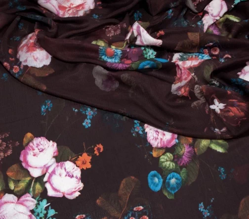 Крепон "Композиции с розами", фон бордовый, 02132