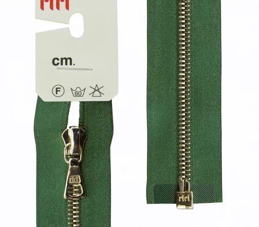 Молния RiRi атласная, металл, разъём, 1 замок 4мм 70см, подв.Flach, цепь Ni, цв.5861, зеленый холодн
