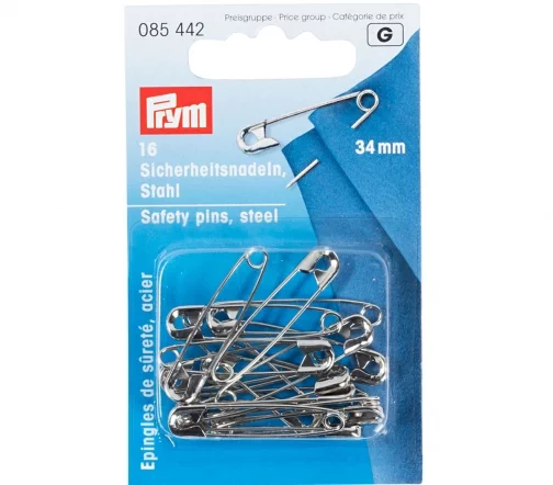 085442 Булавки английские (сталь) 1, серебристый цвет, 34 мм, 16 шт., Prym