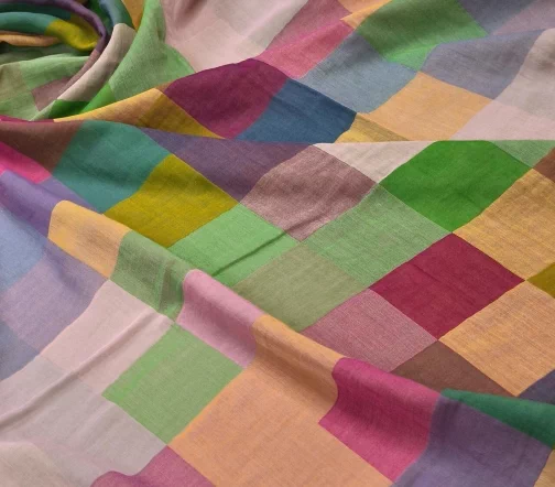 Вуаль двухслойная хлопковая в крупную цветную клетку, 1052423