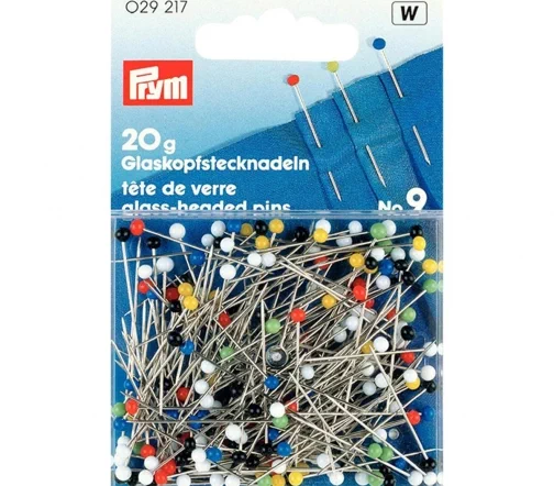 029217 Булавки со стеклянной головкой (сталь) №9, разноцветные (20 гр ), 30х0,60 мм, Prym