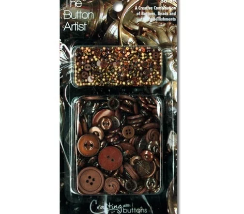 Набор пуговиц и бисера "Button Artist", "Buttons& Beads Coffee", цвет кофейный