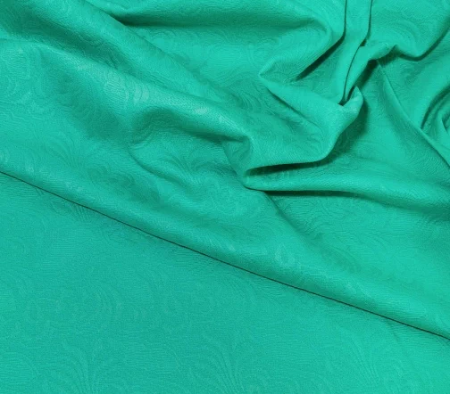 Жаккард стрейч хлопковый "Цветы", однотонный, цвет мятный, 14030-3