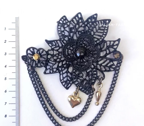 Декоративный элемент Gafforelli пришивной со стразами Swarovski и подвесками, металл, цвет черный