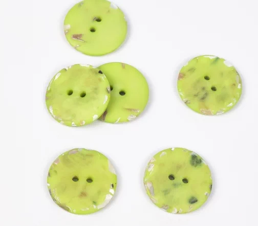 Пуговицы, Union Knopf, "Круглые с перламутром", 2 отв., пластик/раковина, цвет салатовый, 25 мм