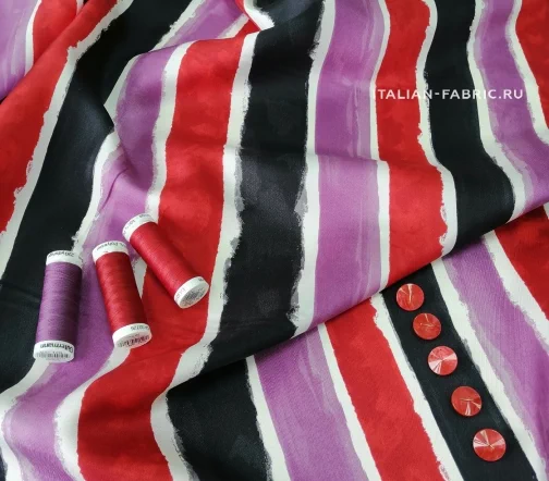 Шелк твиловый "Акварельные полосы", цвет красный, 00712-1