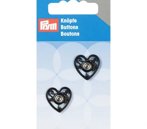 341937 Кнопки пришивные "Сердце", цвет черный, металл, 18 мм, 2 шт., Prym