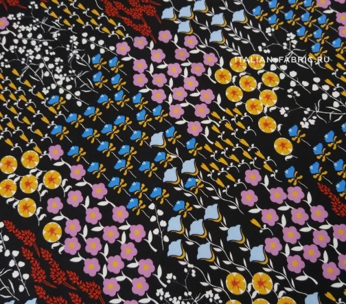 Джерси вискозное "Стилизованные цветочки на черном", 01326