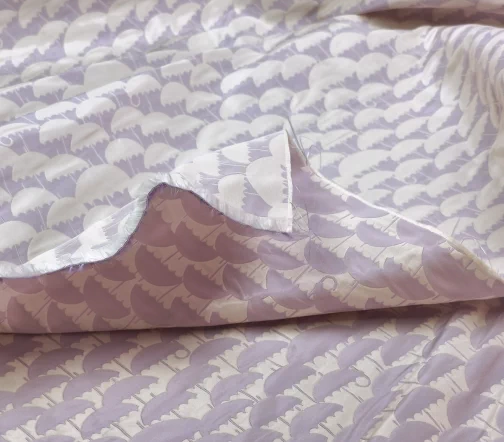 Плащевая ткань с эффектом памяти "Зонтики", цвет молочный/сиреневый, 1112403