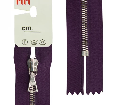 Молния RiRi атласная, металл, неразъём, 4 мм 18 см, подвеска Flach, цепь Ni, цвет 2510, т.фиолетовый