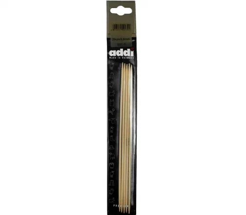 Спицы чулочные для ручного вязания, бамбук, d 3,0 мм, длина 20 см, 5 шт., Addi