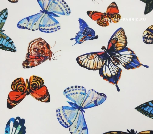Сатин стрейч "Бабочки мелкие", фон белый, 16333-1