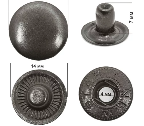 Кнопки New Star "Альфа", 15 мм, сталь, цвет темный никель, уп./50шт.